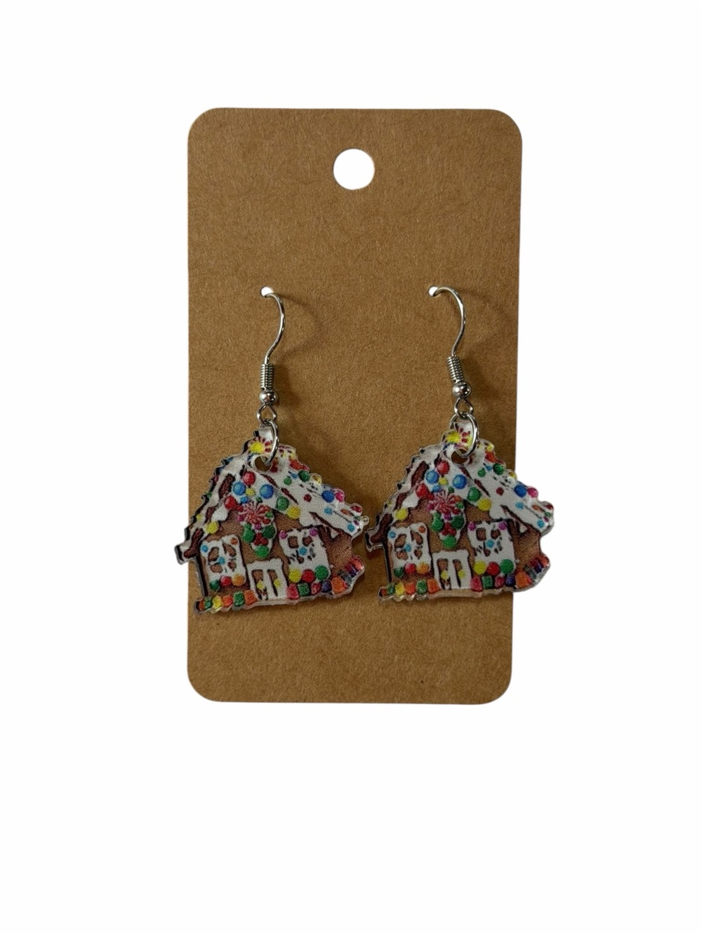 Gingerbread House Dangle Earrings - Multi-Color Festive Design